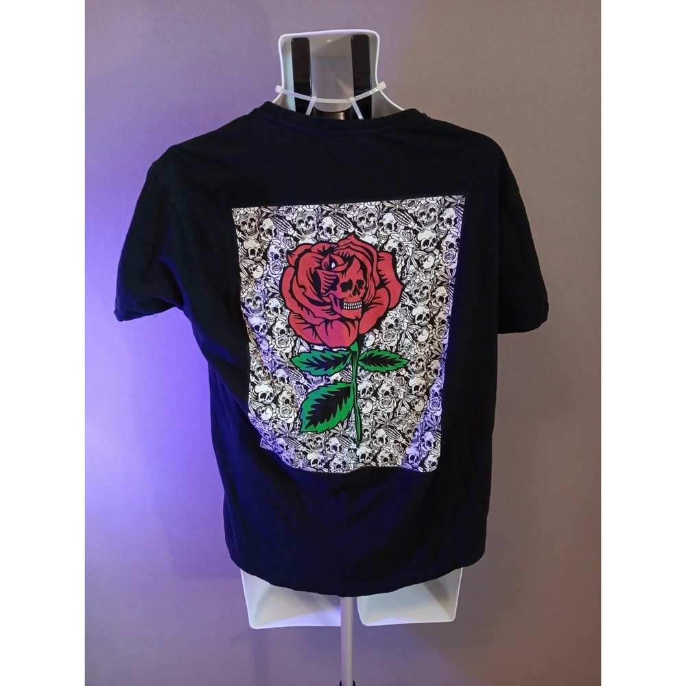 DK Dikotomy Short Sleeve T-shirt Women's Large Black Graphic Skeleton Skull Rose
